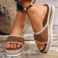thumbnail image 2 of Espadrilles for Women Open Toe Suede Platform Sandals Comfortable Footbed Slippers Fashion Stitching Summer Casual Slides Brown Size 7, 2 of 7