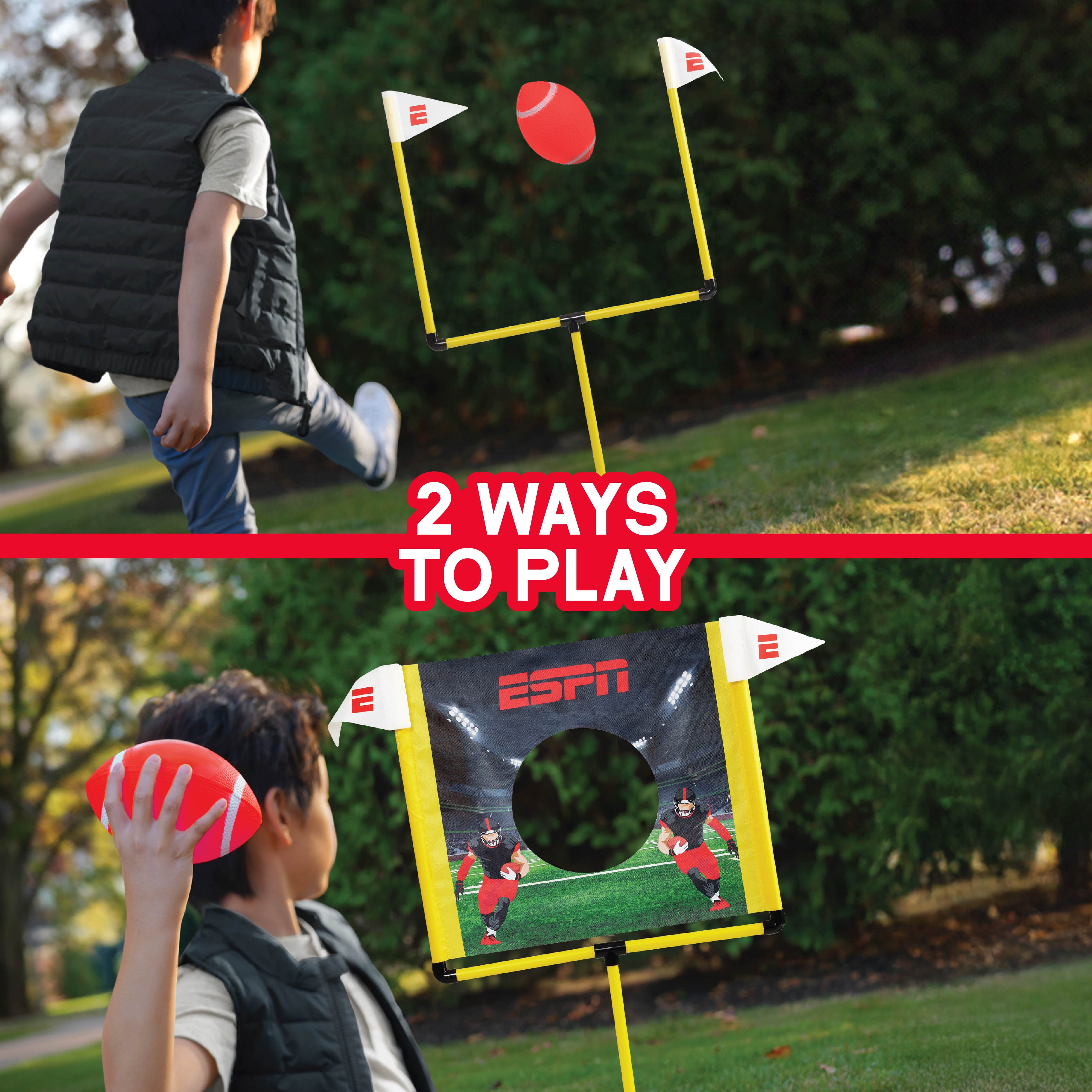 ESPN My First Touchdown Kids Football Set, Includes Mini Football, Field Goal Post, Passing Target, Gloves, & Play Mat