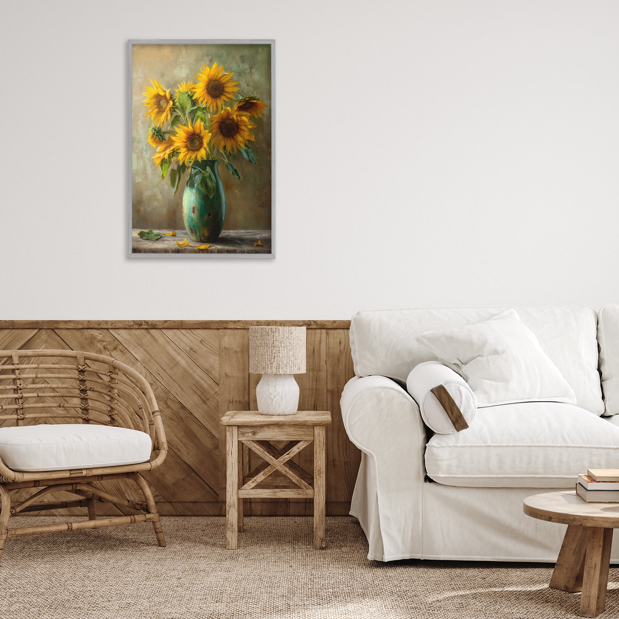 Stupell Industries Moody Sunflower Vase Gray Framed Giclee Art, design by Creative Studio
