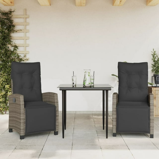 vidaXL Ensemble de Salle à Manger de Jardin 3 Pcs avec Coussins Gris Poly Rotin