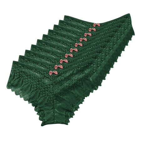10PCS Panties For Women Crochet Lace Lace Up Panty Sexy Hollow Out Underwear(XXXL  Green)
