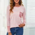 thumbnail image 2 of FAIWAD Blouses for Women Dressy Casual Long Sleeve Round Neck Striped Tops Stretchy Loose Color Block Shirts, 2 of 8