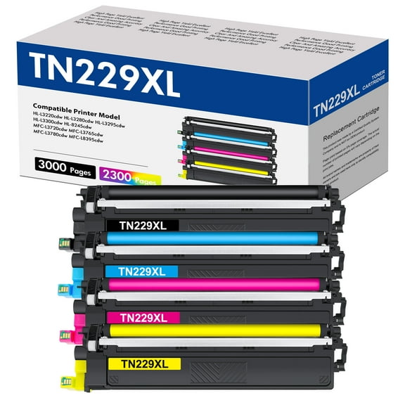 TN229XL Toner Cartridge Compatible for Brother TN-229XL TN 229 for MFC-L3780CDW MFC-L3720CDW HL-L3280CDW HL-L3220CDW HL-L3300CDW Printer (4-Pack, High Yield, BK/C/M/Y)
