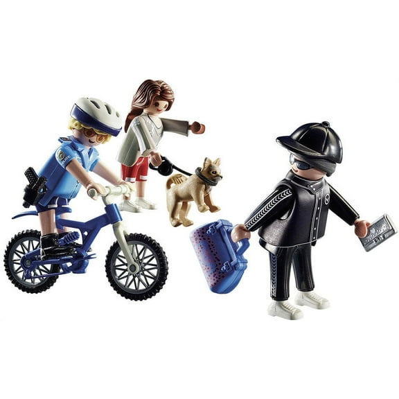 PLAYMOBIL Police Bicycle with Thief Action Figure Set, 17 Pieces