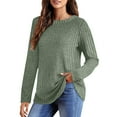 thumbnail image 2 of yoeyez Long Sleeve Shirts For Women Dressy Casual Soft Brushed Ribbed Tops Crewneck Loose Lightweight Sweaters Fall Winter Clothing Green,XXL, 2 of 6