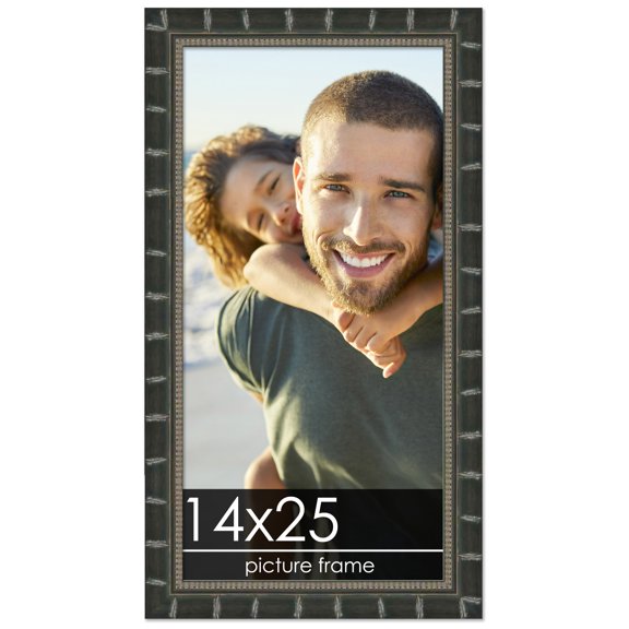 14x25 Bamboo Black Complete Wood Picture Frame with UV Acrylic, Foam Board Backing, & Hardware