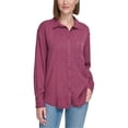 thumbnail image 1 of Calvin Klein Womens Solid Boyfriend Button Up Shirt, ltpasred, S, 1 of 1