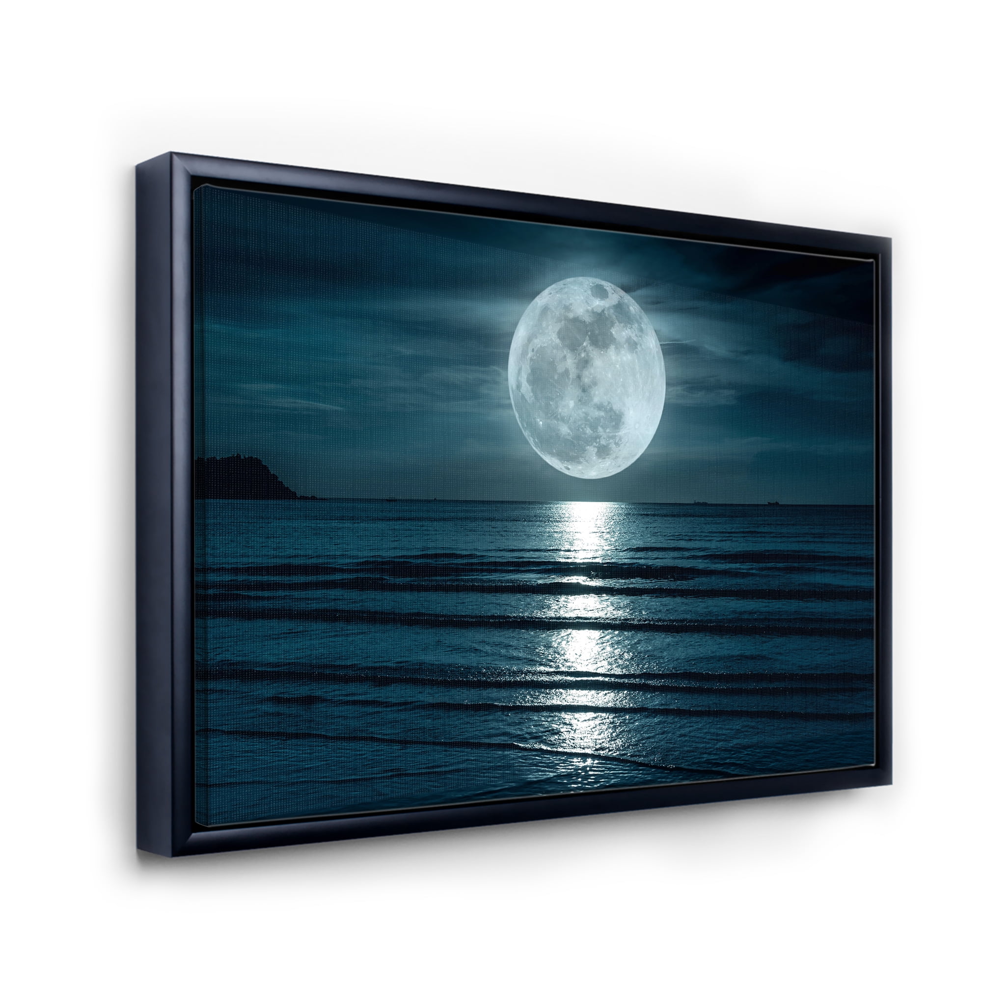 Designart 'Super Full Moon Over The Sea I' Modern Framed Canvas Wall Art Print