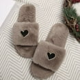 thumbnail image 5 of Xfvqtps Fuzzy Slippers for Women Love Decor Fake Fur Open Toe Soft Sole Slide House Slippers for Indoor Bedroom Furry Slipper for Winter Fall Khaki, 5 of 7