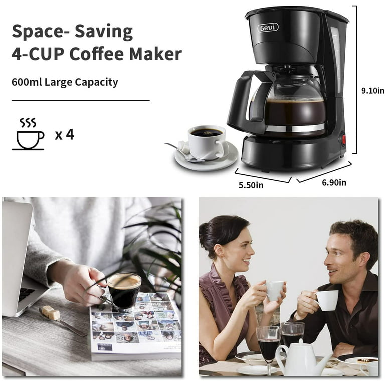 Gevi 4 Cups Small Coffee Maker, Compact Coffee Machine with Reusable  Filter, Warming Plate and Coffee Pot for Home and Office