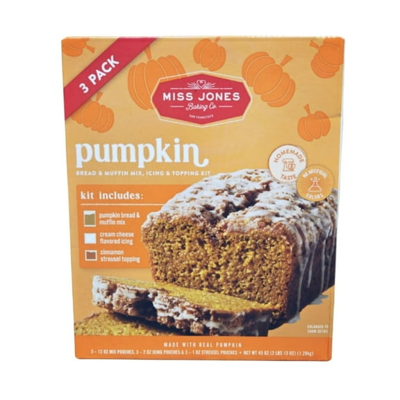 Miss Jones Baking Pumpkin Bread & Muffin Mix, Icing & Topping Kit, 45 oz