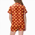 thumbnail image 4 of CAUYDY Girls Halloween Silk Pajama Set Print Short Sleeve Button Up Shirt and Shorts Holiday 2 Pcs Sets,8-9 Y, 4 of 5