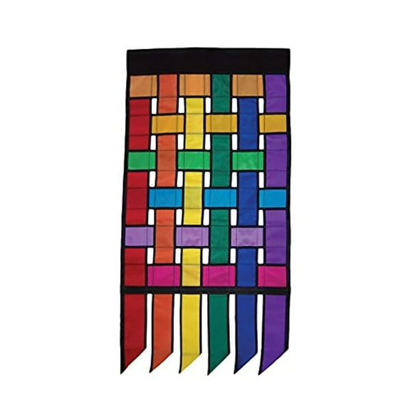 In the Breeze 4454 — Rainbow Weave Garden Flag with Tails, Colorful Patio and Garden Decoration