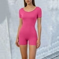 thumbnail image 4 of Yigetop Combinaison de Sommeil Extensible Col Rond Manches Courtes Côtelée Ajustée Confortable Quotidienne Décontractée Maison & Extérieur Pyjama Combinaison Rose G, 4 of 5