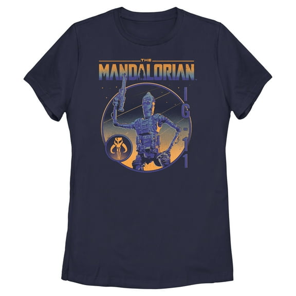 Women's Star Wars: The Mandalorian IG-11 Portrait Graphic Tee Navy Blue Medium
