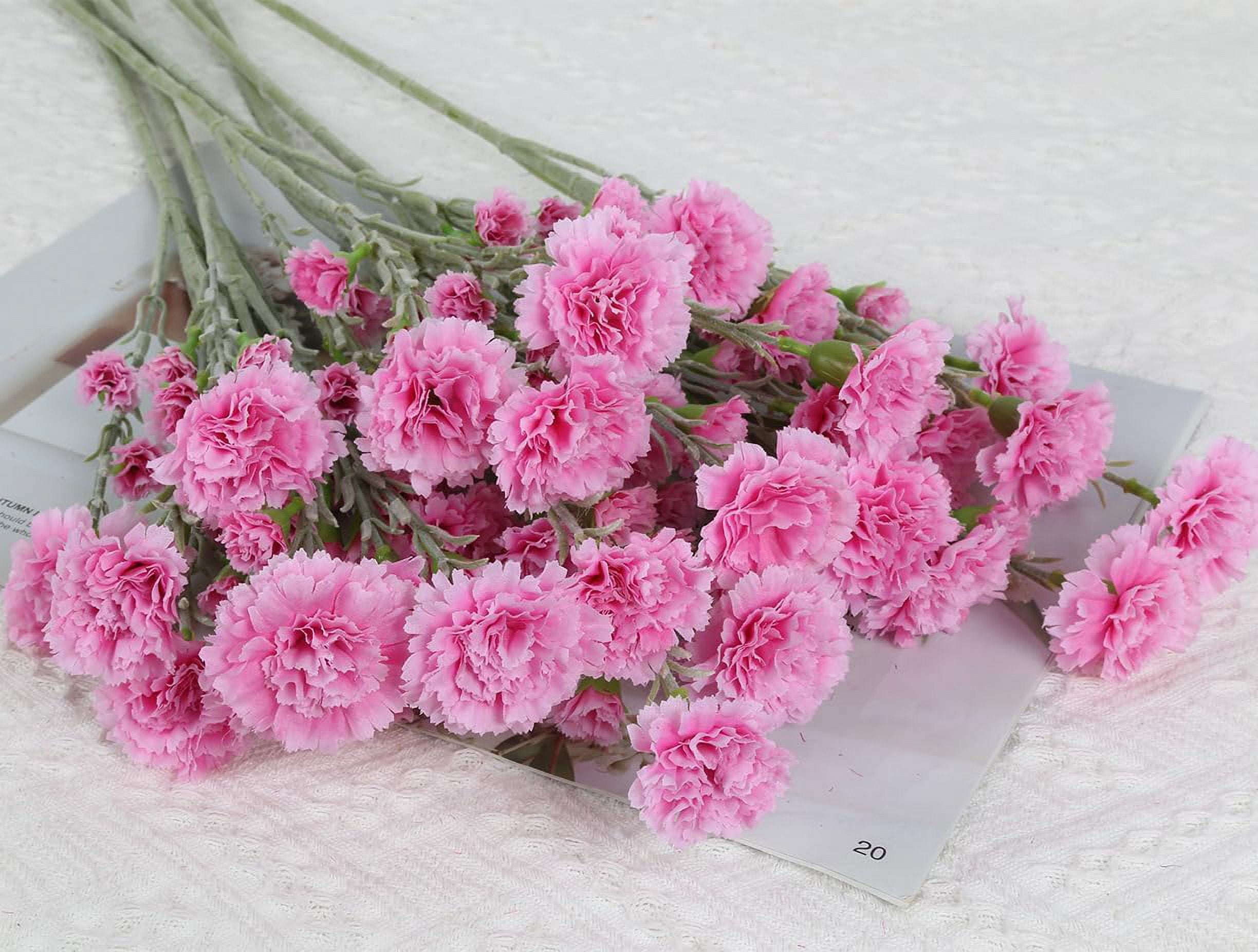 5heads 7.56in Pink Carnations Artificial Flowers Carnations Flowers Silk Flowers Pink Flowers Fake Flowers for Wedding Mother Home Office Decoration(Pink)