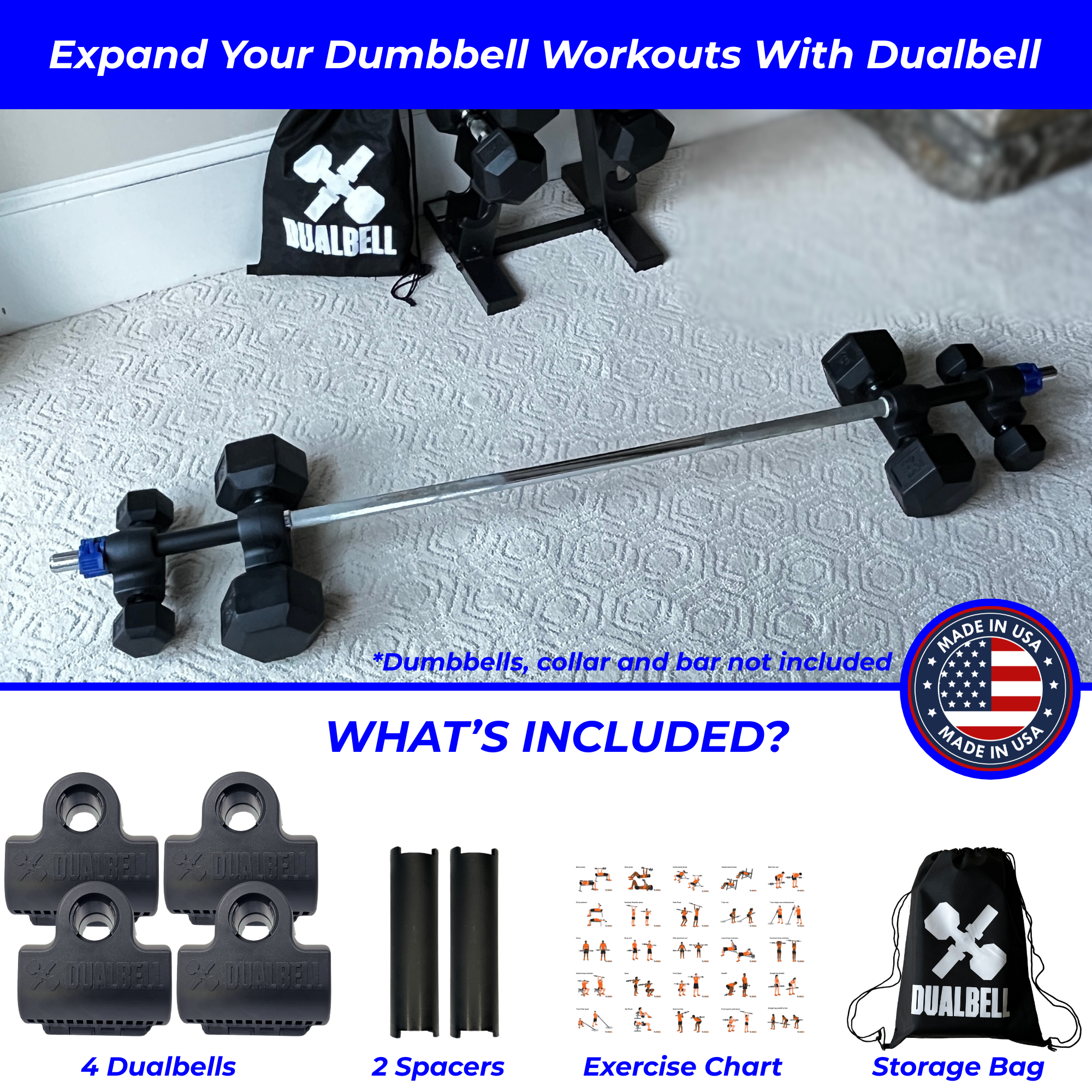 Dualbell Dumbbell Converters Superset Black - Connect Dumbbells to Barbell, Barbell Adapters for Home Gym