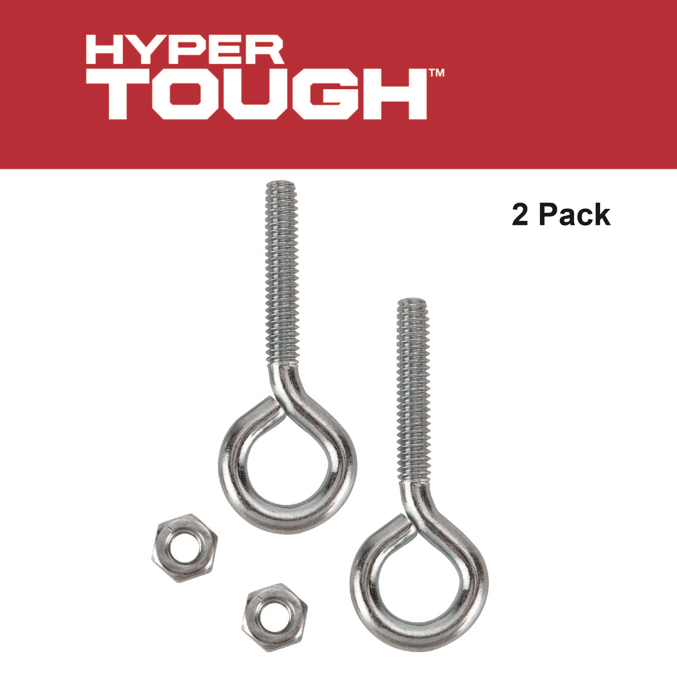 Hyper Tough 5/16 Inch x 4 Inch New Eye Bolt, Zinc Plated, 2 Piece, 0.25lb