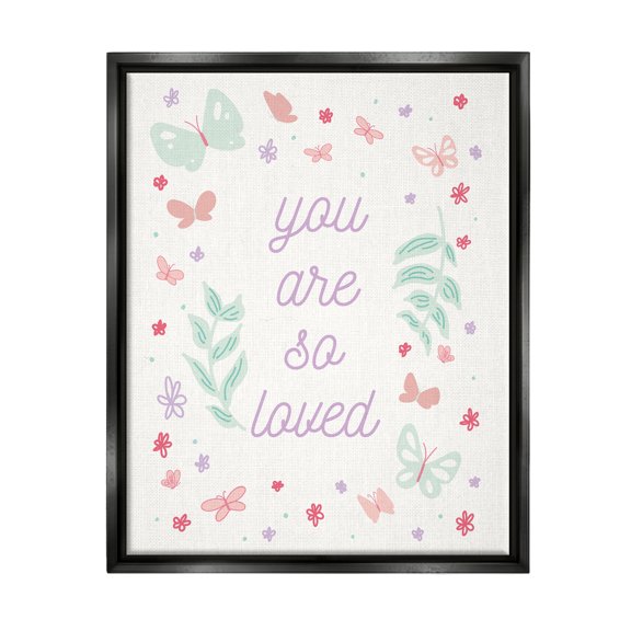Stupell Industries Floral You Are So Loved Botanical & Floral Painting Black Floater Framed Art Print Wall Art, 17 x 21