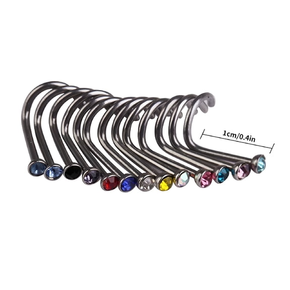 DESIGNICE 10 Pcs/set Curved Nose Stud Stainless Steel Fake Nose Ring Rhinestone Nostril Pin Nasal Jewelry