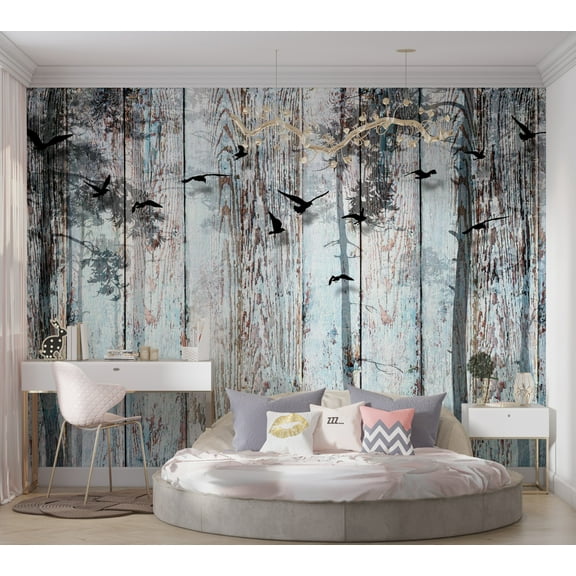 Tiptophomedecor Background & Patterns Wallpaper Wall Mural - Nature On Light Blue Wood