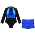 thumbnail image 4 of Alvivi Girls Sheer Mesh Long Sleeve Bodysuit Ballet Gymnastics Leotards with Shorts Set Dancewear Blue 16, 4 of 7
