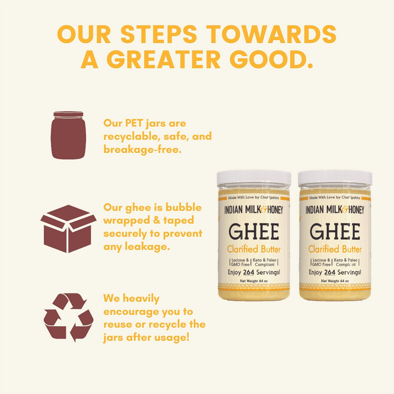 Classic Ghee Butter, Grass-Fed by Indian Milk & Honey, 44 oz x 2 (Twin Pack) with 264 Servings Each| Handmade & Locally Sourced Ghee Clarified Butter | Lactose, Gluten & Casein Free | 44 Oz Twin