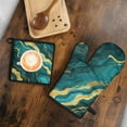 thumbnail image 5 of Teal Gold Marble Kitchen Oven Mitt and Pot Holder Sets 2 Pcs for Baking, Cooking and Grilling, Heat Resistant Up To 392 °F, 5 of 7