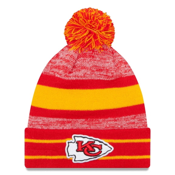 Men's New Era Red Kansas City Chiefs Team Logo Cuffed Knit Hat with Pom