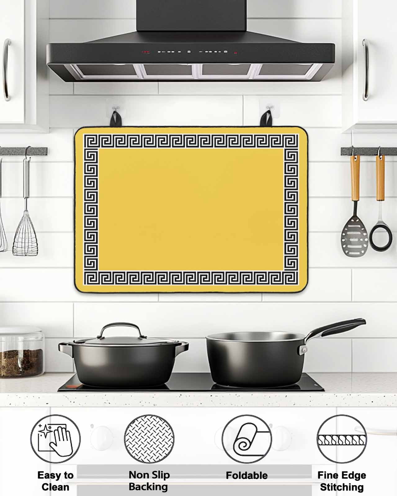 Stove Top Covers for Electric Stove, Yellow Glass Stovetop Cover Protector, Black White Modern Geometric Abstract Art Induction Cooktop Protector Oven Mat for Kitchen Countertop 24"x21"