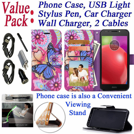 Value Pack + for 6" Motorola moto E5 + Plus E5 SUPRA Case Phone Case Wallet Grip Textured Kickstand Hybrid Pouch Pocket Purse Screen Flip Cover Butterfly Daisy