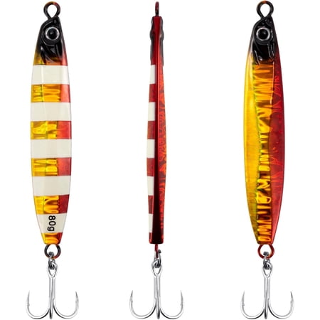 3 Pack Saltwater Fishing Jigs Jigging Spoon Fishing Lures Offshore Glow Vertical Diamond Metal Casting Jig Saltwater Striper Snapper Mackerel Glow in Dark(Gold) 1.2oz-3 Pack