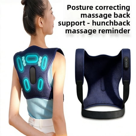 Wearable Electric Back Massage Brace with Smart Posture Reminder and Heat, 5-Zone Vibration Upper Body Support Harness with USB Charging for Home Office