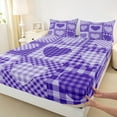 thumbnail image 3 of Feelyou Plaid Love Heart Bed Sheets, Modern Fashion Patchwork King Sheets, Purple Check Buffalo Sheet Set, Lightweight Room Decor, 4 Pieces, 3 of 7