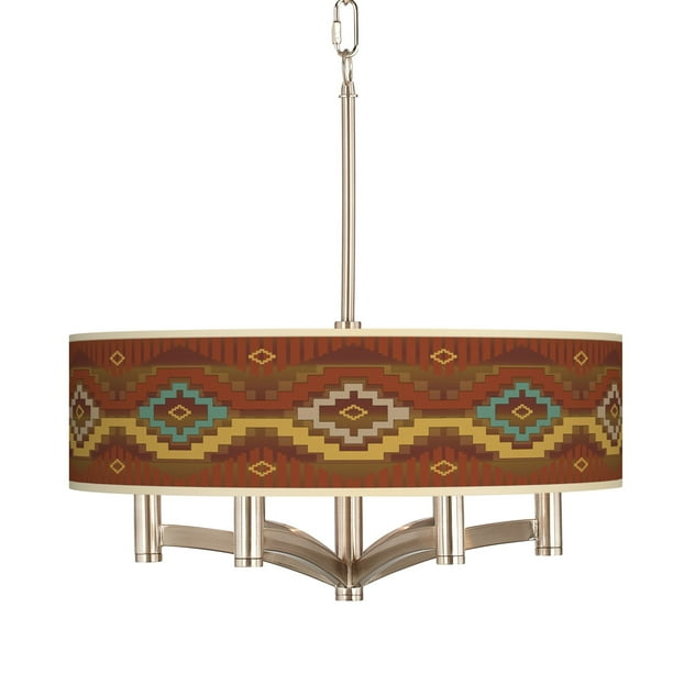 Giclee Glow Southwest Sienna Ava 6 Light Nickel Pendant Chandelier Com Light Nickel Pendant Chandelier, Craftsman Mosaic Ava 6 Light Nickel Pendant Chandelier