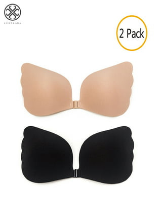 Luxtrada Strapless Self Adhesive Bra, Push Up Invisible Silicone Bras for  Women with Drawstring Suit For Dress Wedding Party Cup A,2pcs-Black+Skin