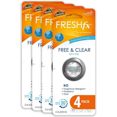 Fresh FX Car Air Freshener Vent Clip by Armor All, Car Odor Eliminator for Cars & Truck, Simply Fresh, 4-Pack