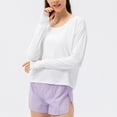 thumbnail image 3 of SWSMCLT Women's Long Sleeve T Shirt Soft Boat Neck Yoga Shirt Blouse Workout Running Yoga Top Summer Spring Loose White 6, 3 of 4
