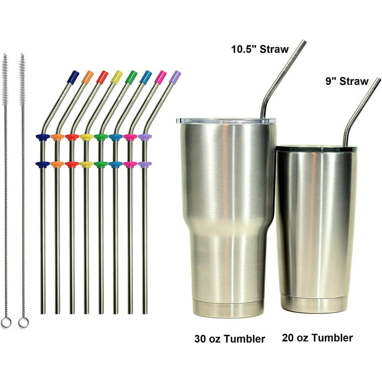 Stainless Steel Metal Drinking Straws | Fits Yeti RTIC or Any 20 or 30 oz  Tumbler| Extra Long Reusable Ecofriendly | Set of 8 Angled Straws with