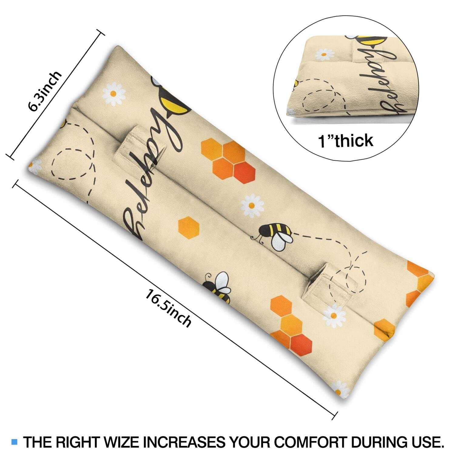 Cartoon Bee Seatbelt Pillow for Post-Surgery Comfort - Mastectomy Breast Cancer Heart Surgery Recovery Cushion with Honeycomb Design - Soft Floral Car Travel Pillow for Women