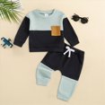 thumbnail image 2 of HCNTES Toddler Baby Boy Clothes 9 12 18 24 Month 2T 3T Fall Winter Outfit Waffle Knit Contrast Color Long Sleeve Sweatshirt Elastic Waist Pants Sets 2pcs, 2 of 6