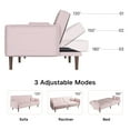 thumbnail image 6 of 3 in 1 Convertible Sofa Bed, Velvet Upholstered Futon Couch with 2 Pillows and Side Pockets, Multifunctional Loveseat Sofa with 3 Position Adjustable for Living Room, Bedroom, Office, Pink, 6 of 9