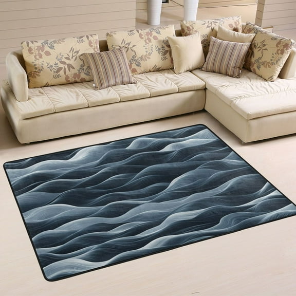 Non-Slip Area Rug 36"x24" Indoor Washable Floor Mats Carpet Printed for Living Room, Bedroom, Home Decor Navy Blue Waves