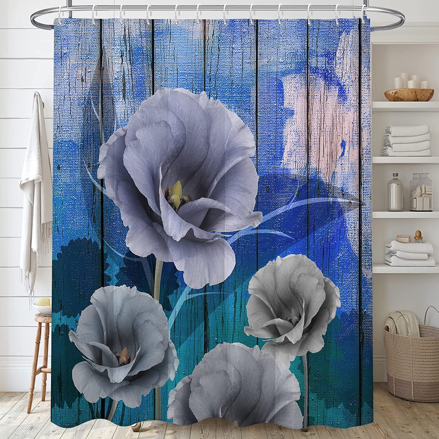 Rustic Farmhouse Shower Curtain,Floral Shower Curtains Sets for