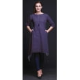 thumbnail image 2 of Bimba Blue Wheat Leaves Women Kurtas Ethnic Printed Asymmetric Summer Wear Tops For Women Large, 2 of 6