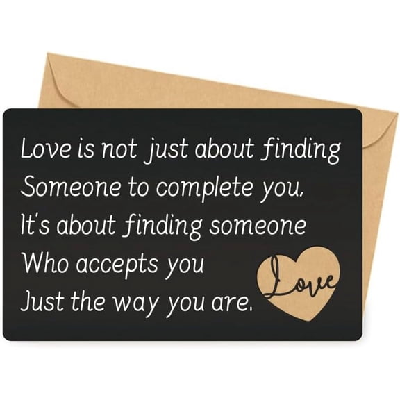 Engraved Wallet Card Insert Wallet Insert Anniversary Steel Cards Gift for Him Her Heart Anniversary Card for Couples Valentine's Day Birthday Metal Wallet Card Insert Mini Love Note Black 1set