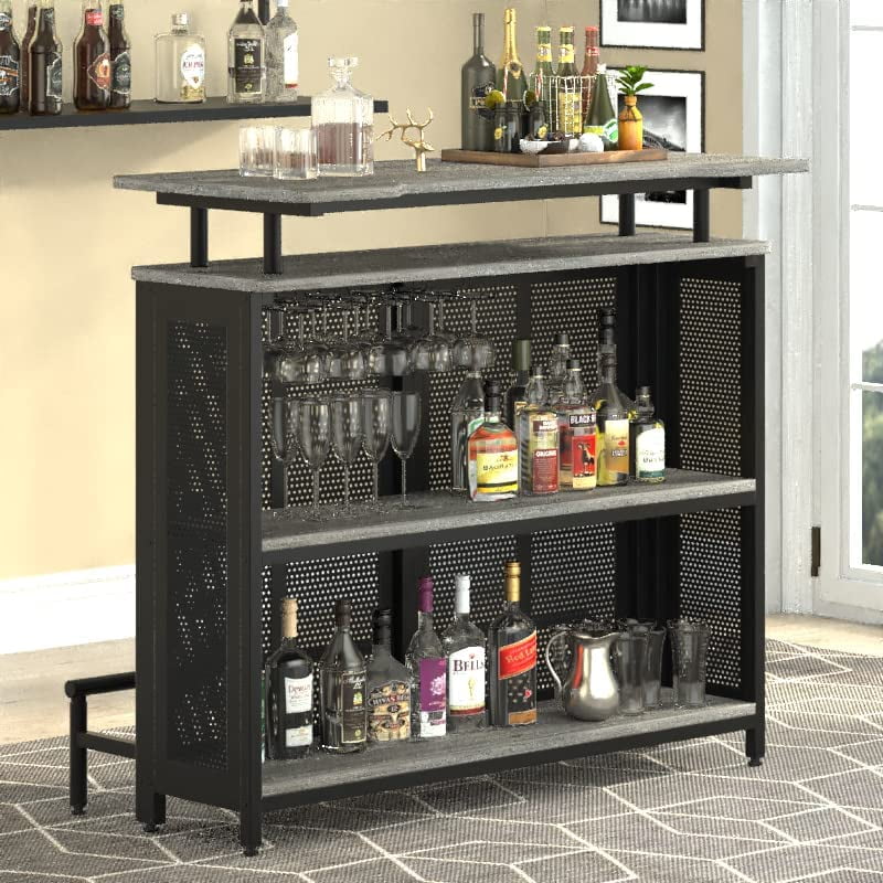 Tribesigns Home Bar Unit, 3 Tier Liquor Bar Table Wine Bar Cabinet Mini Bar  for Home Pub, Black 
