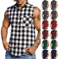thumbnail image 2 of Xcmzpl Men's Sleeveless Beach Shirts Summer Lapel Collar Button Up Gingham Tank Tops Casual Plaid Tank Shirt with Pocket, 2 of 10