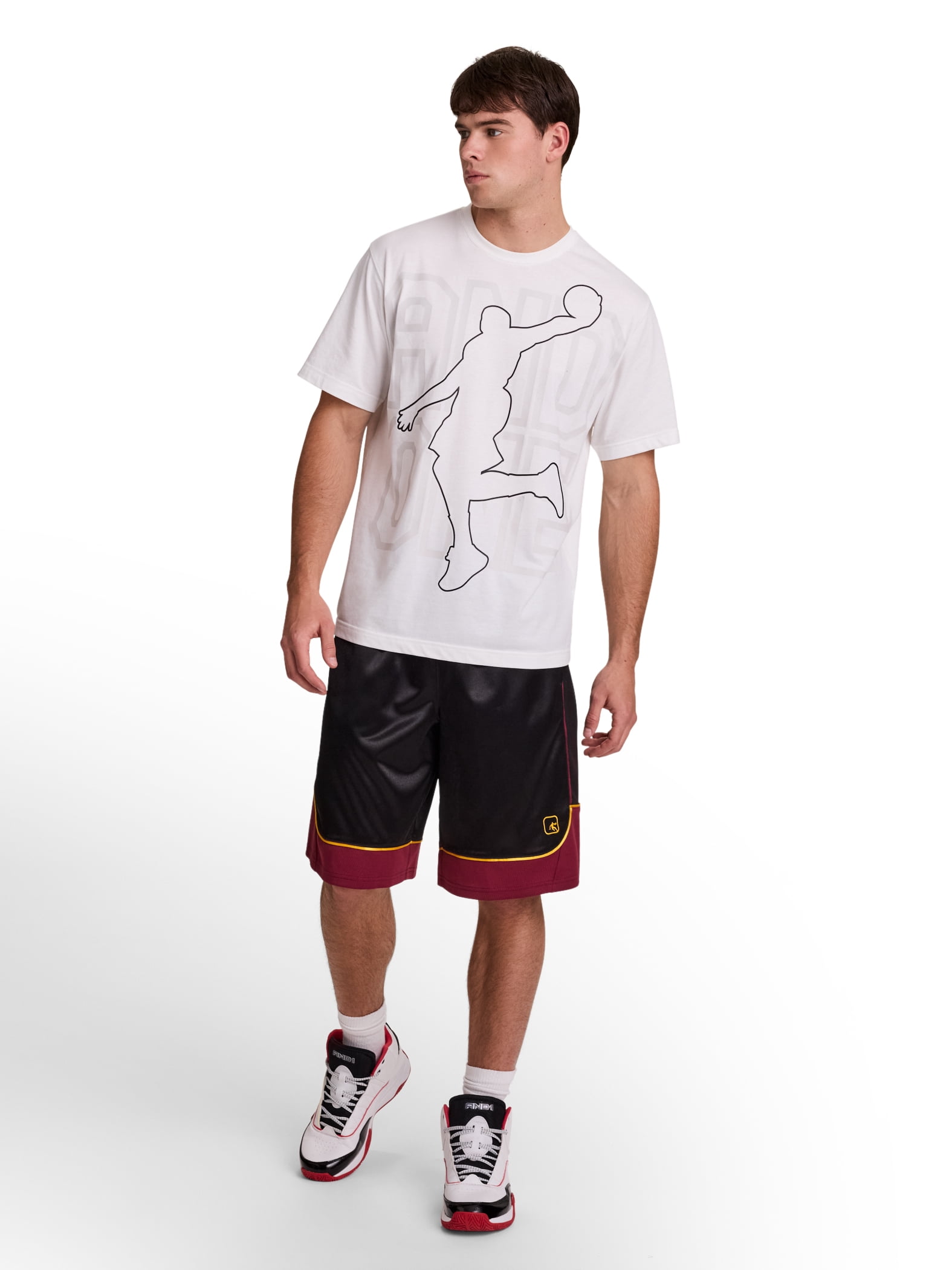 AND1 Men's and Big Men's All Court Colorblock Short, 11" inseam, up to Size 5XL