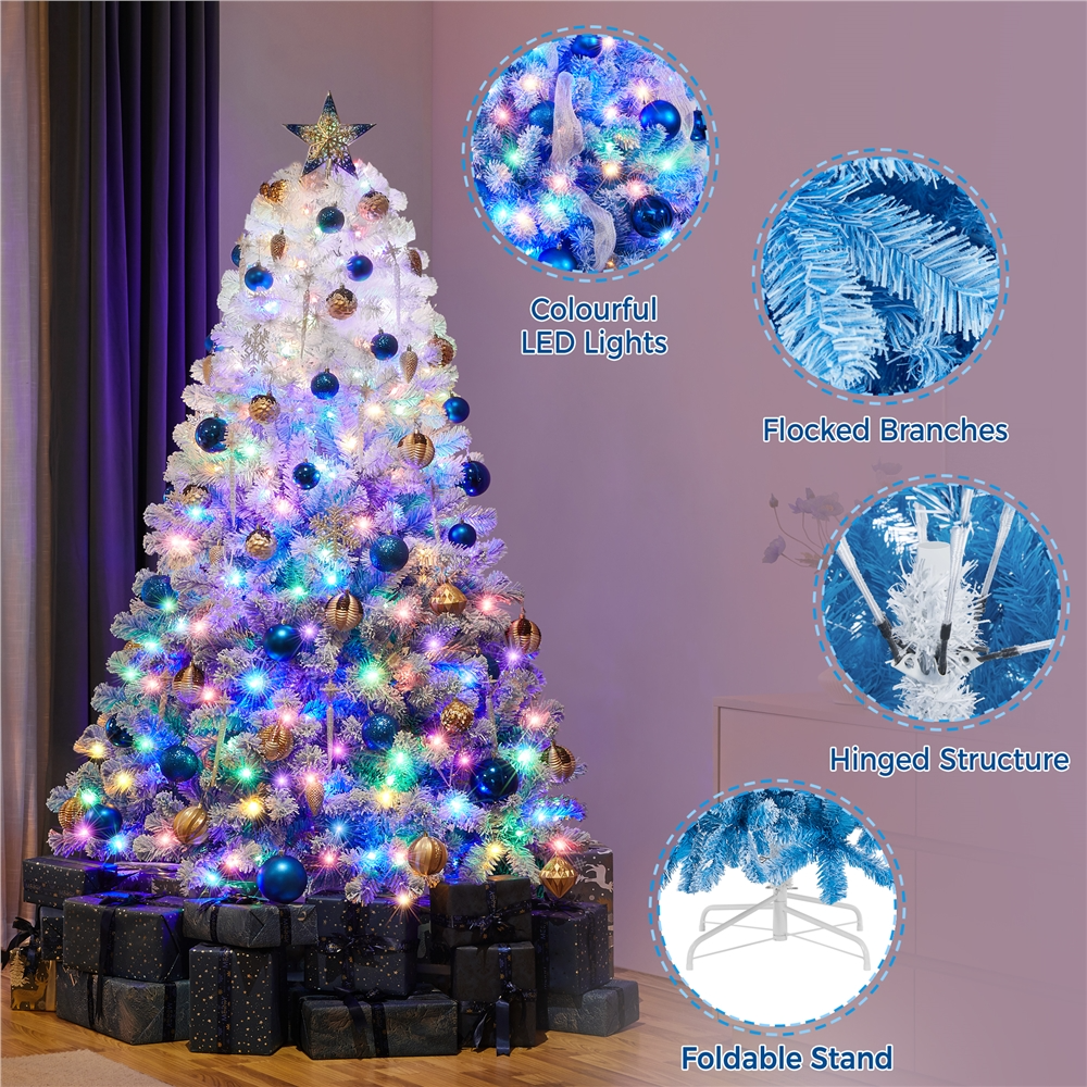Alden Design 6Ft Pre-lit Flocked Artificial Christmas Tree with 250 Multicolored LED Lights, Lake Blue Gradient